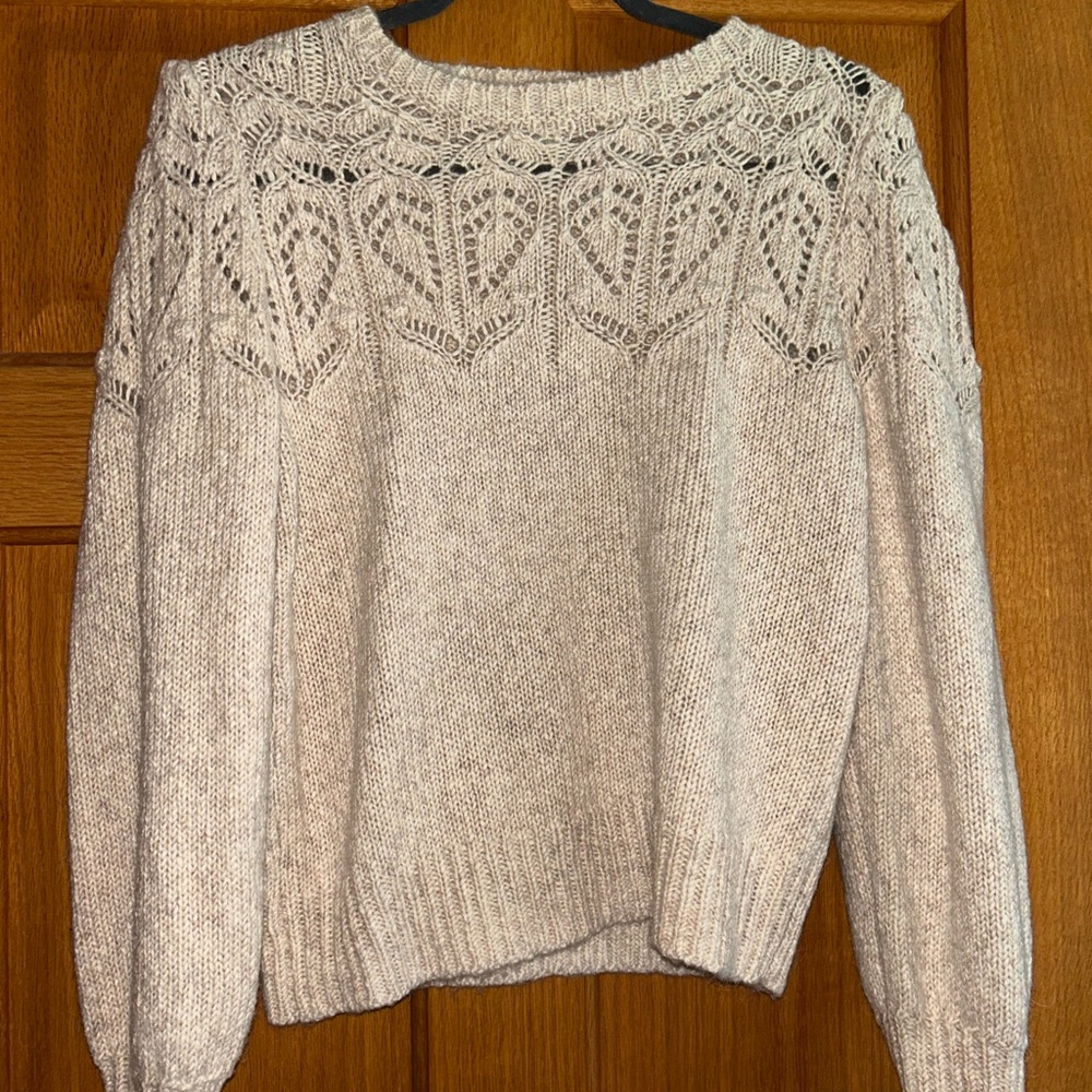 J. Crew Cream Crew Neck Sweater with Intricate Knit Design